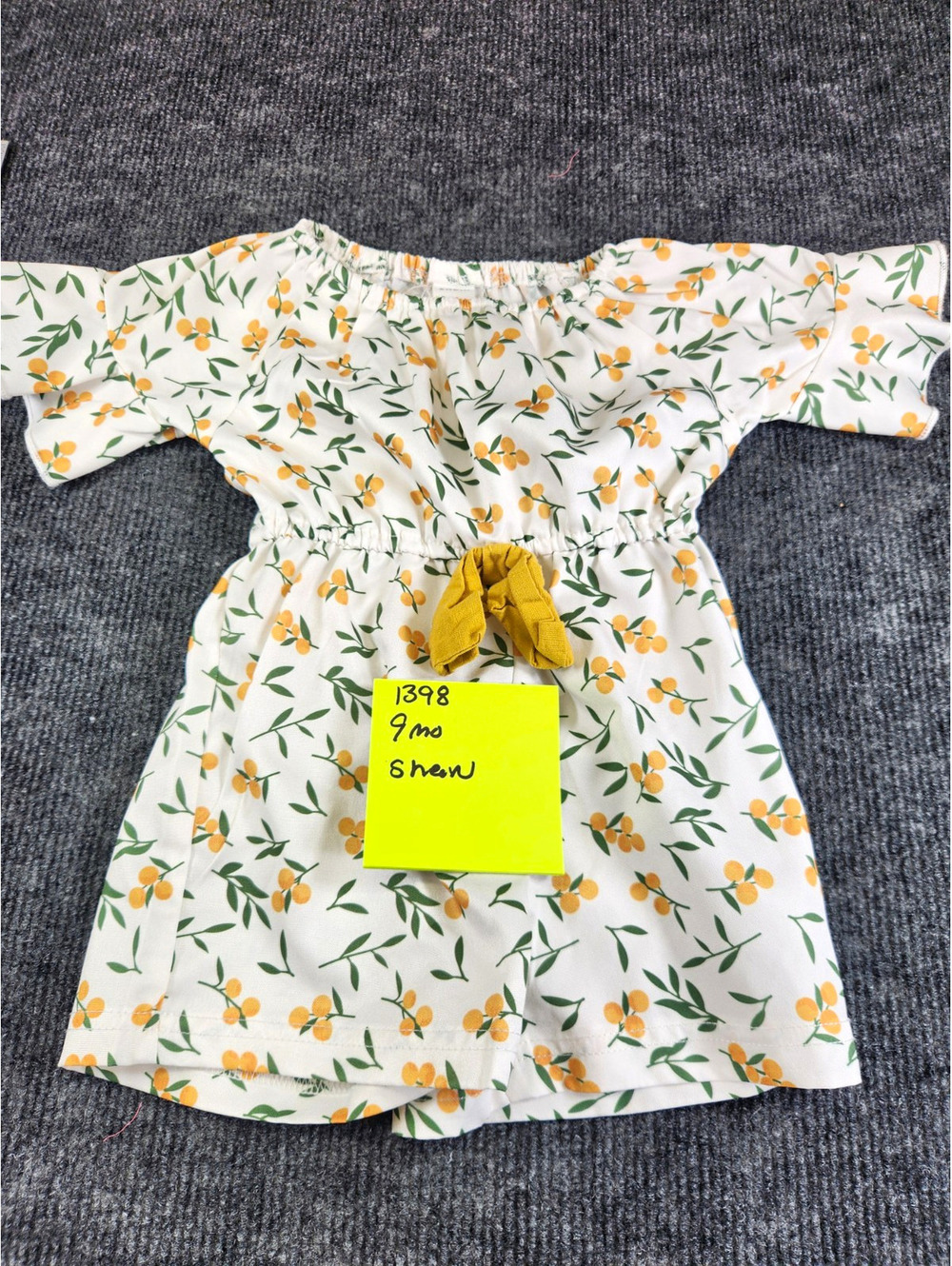 Shein Girls A-Line Floral Flutter Short Sleeve Bow Dress White/Yellow 9-12M